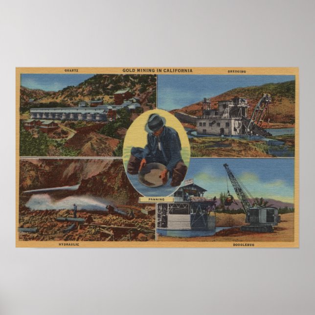 Guld Mining in California - Quarz, Dredge Poster (Framsidan)