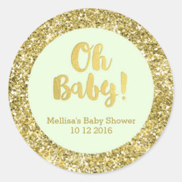 Guld Mint Baby Shower Oh Baby Favor Sticker Runt Klistermärke