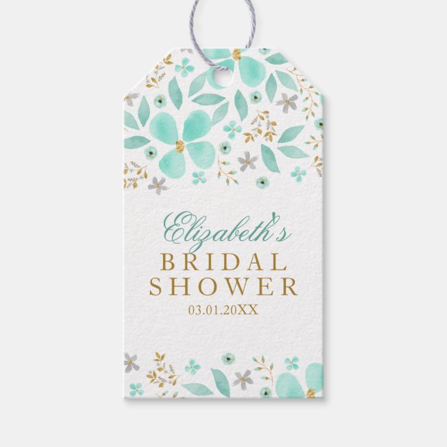 Guld Mint Blommigt Löv Möhippa Gift Märkre Presentetikett (Framsidan)