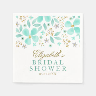 Guld Mint Blommigt Löv Möhippa Napkins Pappersservett