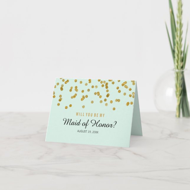 Guld Mint Confetti blir du min Maid of honor Inbjudan (Framsida)