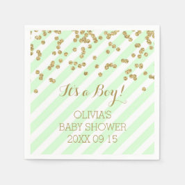 Guld Mint Grönt Confetti Rand Baby Shower Pappersservett