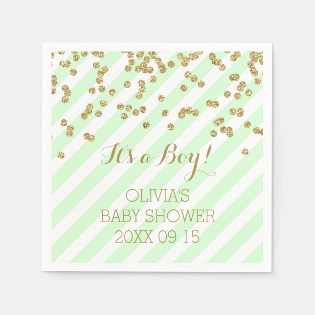 Guld Mint Grönt Confetti Rand Baby Shower Pappersservett (Framsidan)