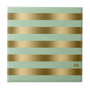 Guld & Mint-Grönt Rand Geometric Mönster Kakelplatta