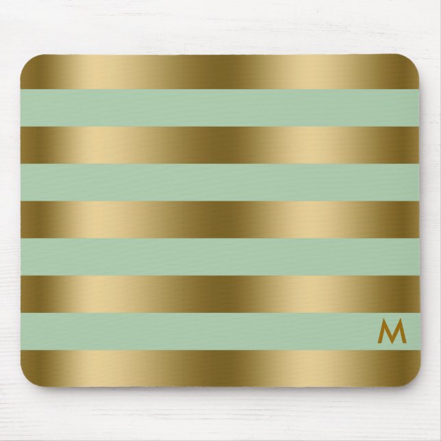 Guld & Mint-Grönt Rand Geometric Mönster Musmatta (Framsidan)