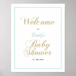 Guld & Mint Modern pojke babyshower välkomstskyl Poster