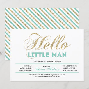 Guld, Mint Modern typografi Pojke Bebis Bebis Sh Inbjudningar