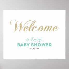 Guld & Mint | Välkomsttecken för Modern Boy Shower Poster
