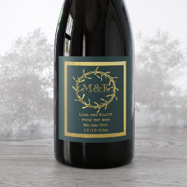 Guld Mistletoe WAN Monogram Grönt Vin Vinflaska Etikett