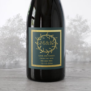 Guld Mistletoe WAN Monogram Grönt Vin Vinflaska Etikett