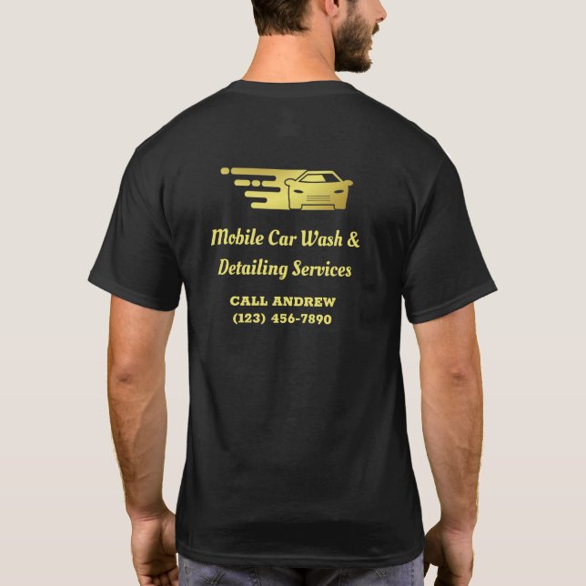 Guld Mobile Auto-bil Tvättar detaljerad annonserin T Shirt (Baksida)