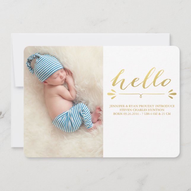 GULD MODERN BIRTH ANNOUNCEMENT PHOTOCARD MEDDELANDE (Framsida)