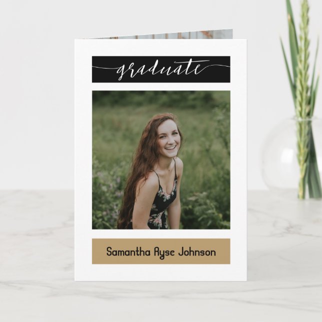 Guld Modern Block 5-Photo Studenten Inbjudan (Framsida)