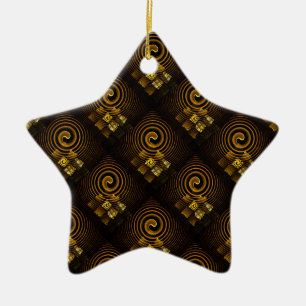 Guld Modern Boho Elegant Abstrakt Konst Mönster #5 Julgransprydnad Keramik
