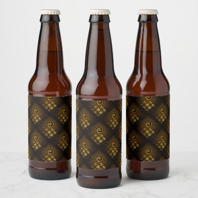 Guld Modern Boho Elegant Abstrakt Konst Mönster #5 Ölflaska Etikett (Flaskor)