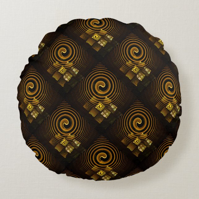 Guld Modern Boho Elegant Abstrakt Konst Mönster #5 Rund Kudde (Framsidan)