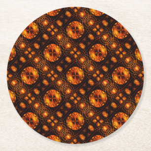 Guld Modern Boho Elegant Abstrakt Konst Mönster #5 Underlägg Papper Rund