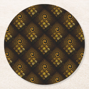 Guld Modern Boho Elegant Abstrakt Konst Mönster #5 Underlägg Papper Rund