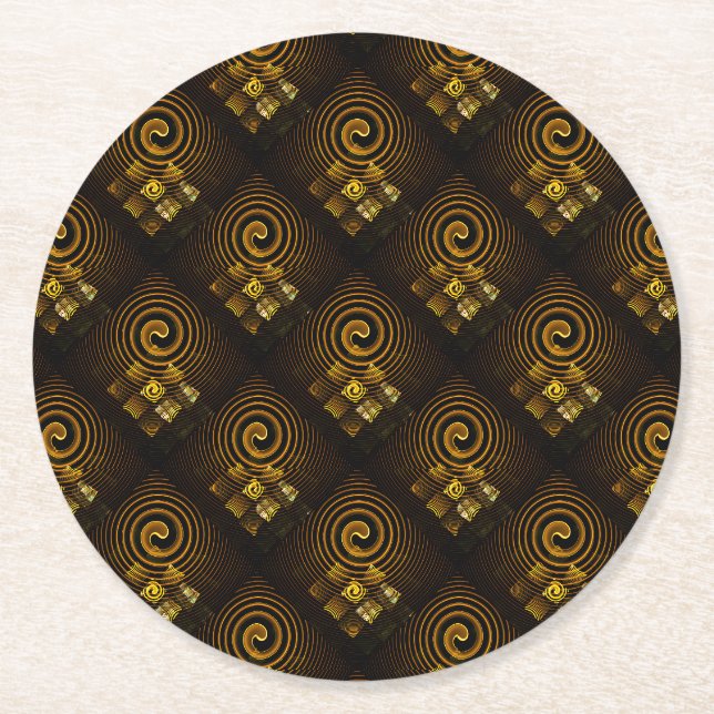 Guld Modern Boho Elegant Abstrakt Konst Mönster #5 Underlägg Papper Rund (Framsidan)