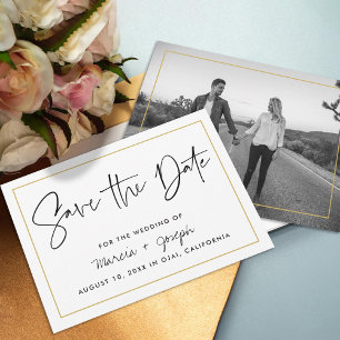 Guld Modern Calligraphy Bröllop spara datum Card Tilläggskort