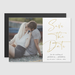Guld Modern Calligraphy Photo Spara datum magneter