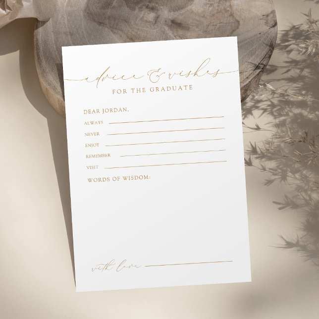 Guld Modern Chic Script Examenstips & Önskningar Rådkort (Gold Modern Chic Script Graduate Advice & Wishes Card)