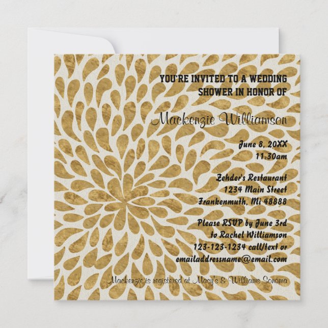 Guld Modern Chrysanthemum - Bröllopsinbjudan Inbjudningar (Framsida)