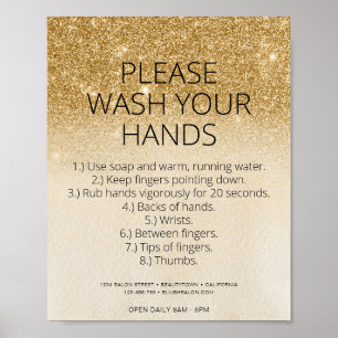 Guld Modern Covid Health Safety Glitter Hair Salon Poster