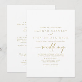 Guld Modern Elegant Fram- och Baksida Bröllop   Inbjudningar