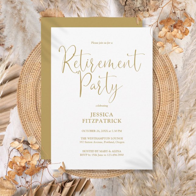 Guld Modern Elegant Skript Avskedsfest Inbjudningar (Gold Modern Elegant Script Retirement Party Invitation
)