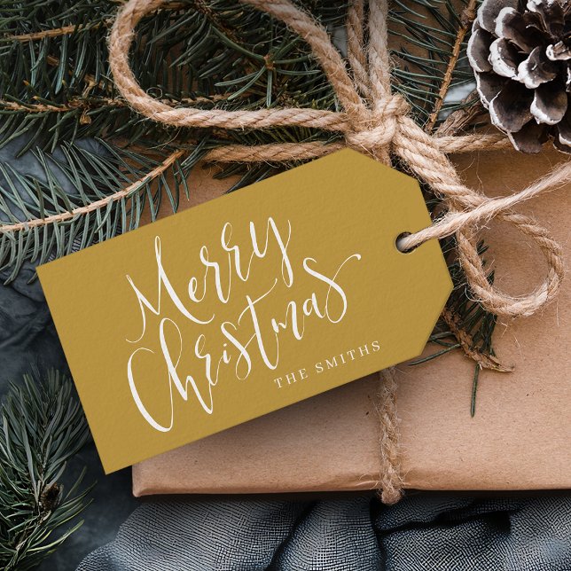 Guld Modern enkel calligrafi God jul Presentetikett (Gold Modern Simple Calligraphy Merry Christmas Gift Tags)