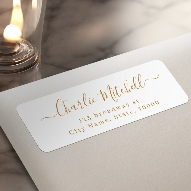 Guld Modern Enkel elegant skript returadress Etikett (Gold Modern Simple elegant script return address Label)