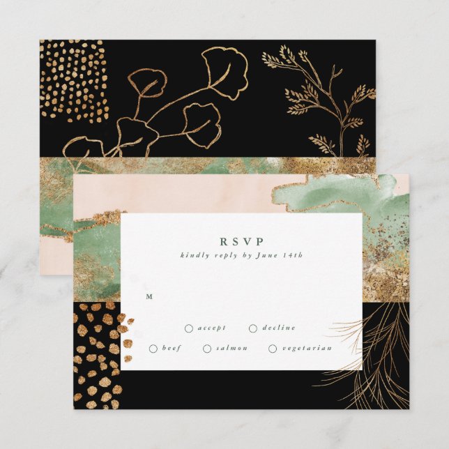 Guld Modern Eucalyptus Abstrakt Greenery Onyx OSA Kort (Fram/baksida)