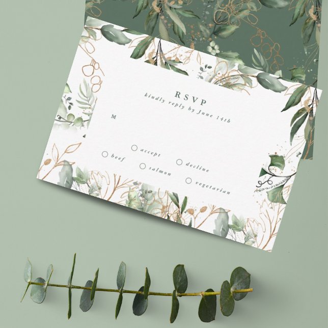 Guld Modern Eucalyptus Elegant Greenery Moss OSA Kort (Skapare uppladdad)