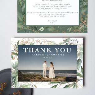 Guld Modern Eucalyptus Elegant Greenery Moss Photo Tack Kort