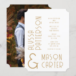 Guld Modern foto Bröllop med minimal Elegant Inbjudningar