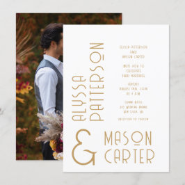 Guld Modern foto Bröllop med minimal Elegant Inbjudningar