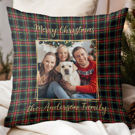 Guld Modern fotofamilj med julklapp i Anpassningsb Kudde