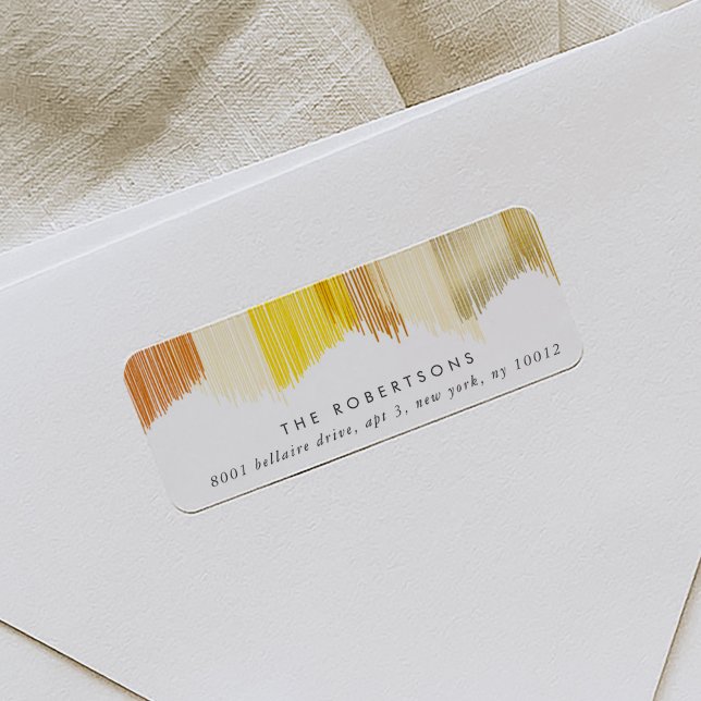 Guld Modern Fringe Returetiketter Returadress Etikett (Gold and yellow modern fringe return address labels.)