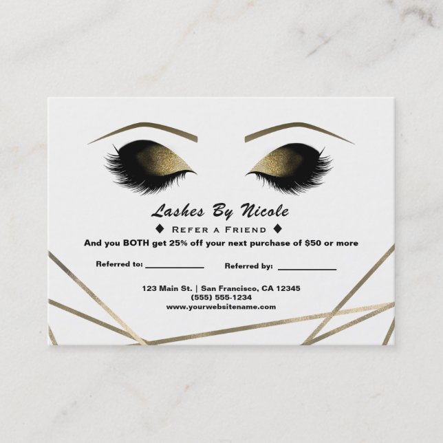 Guld Modern Glam Eyelash Refer Friend Aftercare Rabattkort (Framsida)