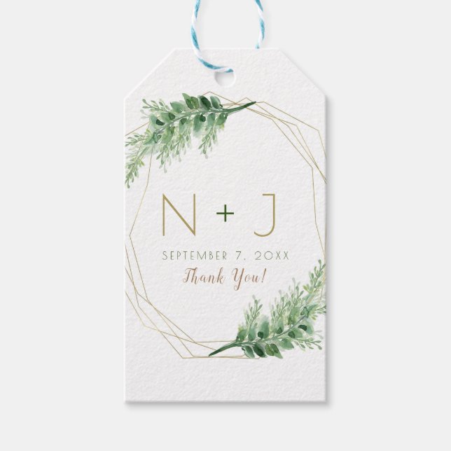 Guld Modern Glam Geometrisk Botanisk Bröllop Presentetikett (Framsidan)