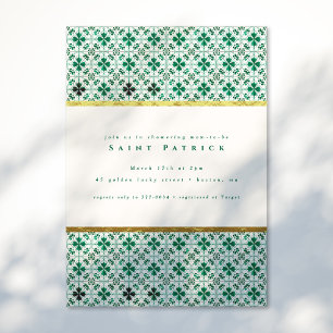Guld Modern Grönt St. Patrick's Day Baby Shower Inbjudningar