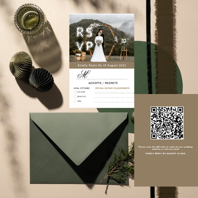 Guld Modern Minimalistisk Foto & QR Bröllops-Svar  Tack Kort (Skapare uppladdad)