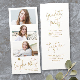 Guld Modern Script 3 Photo Studenten-meddelande Inbjudningar