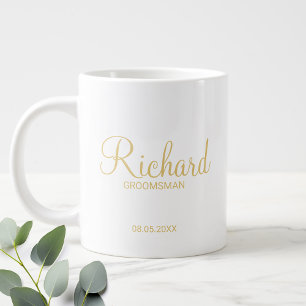 Guld Modern Script Personlig Groomsman Jumbo Mugg
