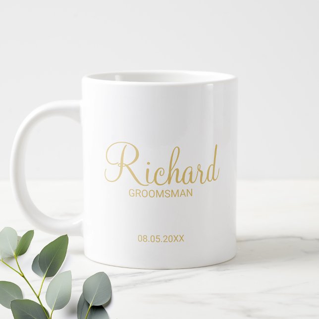 Guld Modern Script Personlig Groomsman Jumbo Mugg (Skapare uppladdad)