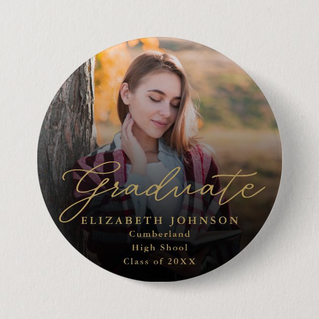 Guld Modern Script Photo Student-knapp Knapp (Framsida)