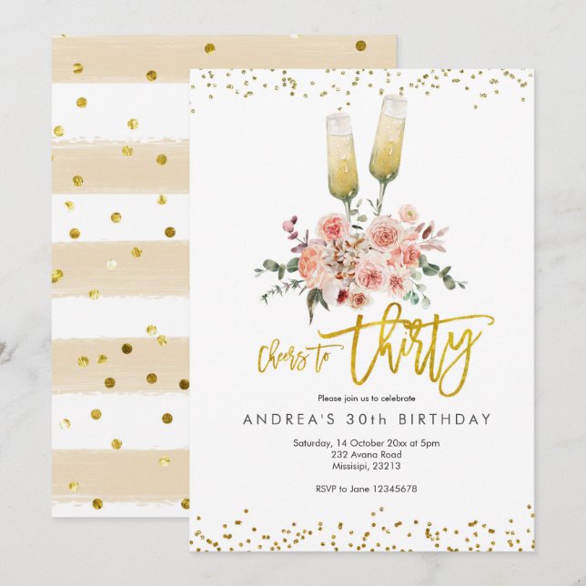 Guld Modern Skål för Trettio Inbjudan (Fram/baksida)