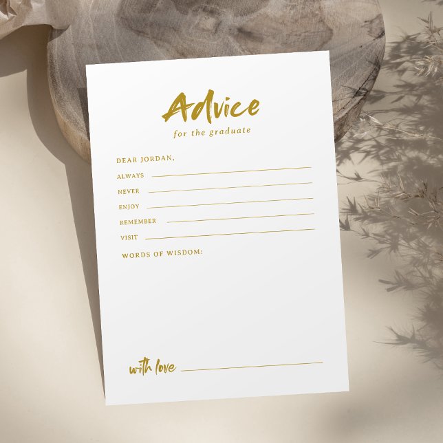 Guld Modern Skrift Examen Rådkort (Gold Modern Script Graduation Advice Card)