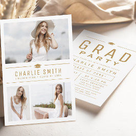 Guld Modern Typografi 3 Photo Studentfest Inbjudningar